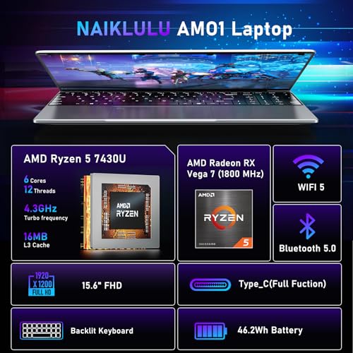 Gaming Laptop 15 6 Inch Laptop Computer 32GB RAM 1TB SSD AMD Ryzen 5 7430U  up to 4 3Ghz Beat 5700U  AMD Radeon Graphics 15 6 FHD 1920   1080 Display WiFi 5 BT5 0 Backlit Keyboard