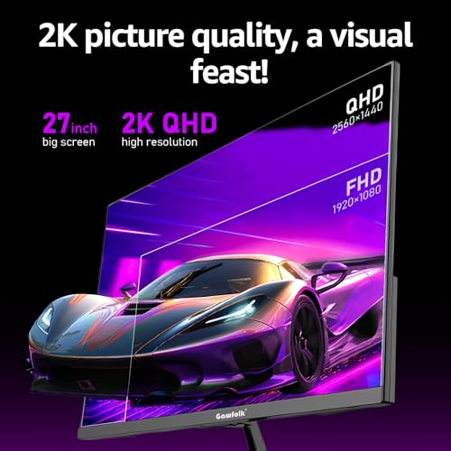 Gaming Monitor 27 inch QHD IPS  PC Screen 120Hz 2K  2560 1440P   Ultra Thin Zero Frame Computer Display for Home Office Business  DP  HDMI  Wall Mounted