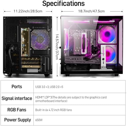 Gaming PC Desktop Ryzen 7 5700X  GeForce RTX 5060  16GB DDR4 RAM  1TB NVME SSD  Prebuilt Tower Computer for Gaming  Home VR  Black 