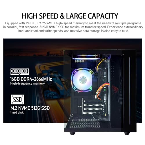 Gaming PC Ryzen5 5600GT Nvme SSD 512G 16GB RAM WiFi 6 Prebuilt Towers Desktop Computer Black