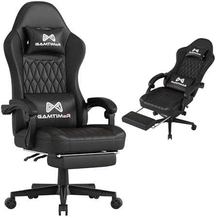 Gamtimer Gaming Chair with Footrest  Ergonomic Computer Chair  PU Breathable Material with Headrest and Lumbar Support  Suitable for Silla Gamer and Adults Grey 