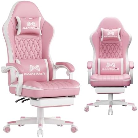 Gamtimer Gaming Chair with Footrest  Ergonomic Computer Chair  PU Breathable Material with Headrest and Lumbar Support  Suitable for Silla Gamer and Adults Grey 