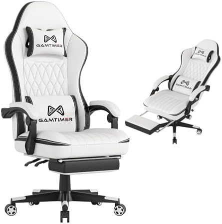 Gamtimer Gaming Chair with Footrest  Ergonomic Computer Chair  PU Breathable Material with Headrest and Lumbar Support  Suitable for Silla Gamer and Adults Grey 