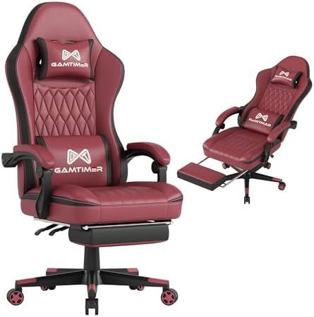 Gamtimer Gaming Chair with Footrest  Ergonomic Computer Chair  PU Breathable Material with Headrest and Lumbar Support  Suitable for Silla Gamer and Adults Grey 