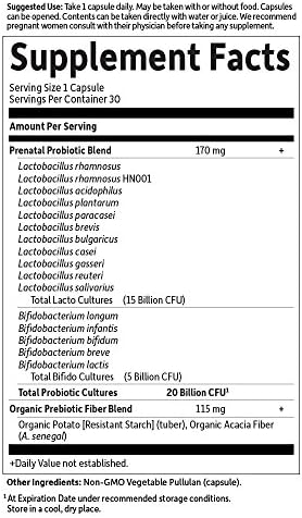 Garden of Life Dr  Formulated Probiotics Once Daily Prenatal   Acidophilus and Bifidobacteria Probiotic Support for Mom and Baby   Shelf Stable   Gluten  Dairy  and Soy Free   30 Vegetarian Capsules