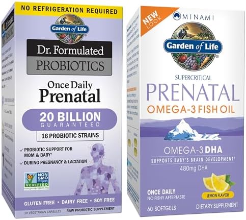 Garden of Life Dr  Formulated Probiotics Once Daily Prenatal   Acidophilus and Bifidobacteria Probiotic Support for Mom and Baby   Shelf Stable   Gluten  Dairy  and Soy Free   30 Vegetarian Capsules