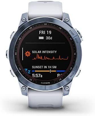 Garmin Fenix 7 Sapphire Solar  Smartwatch  with Solar Charging Capabilities  Mineral Blue Titanium with Whitestone Band  Renewed 