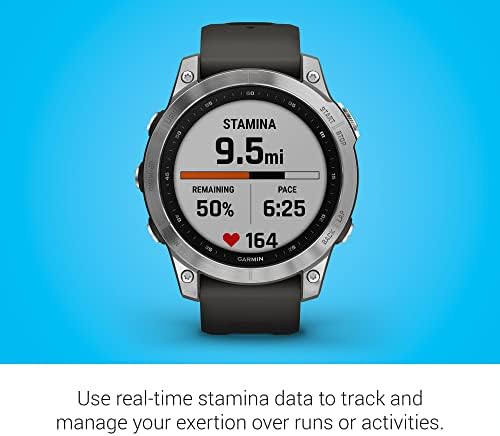 Garmin Fenix 7 Sapphire Solar  Smartwatch  with Solar Charging Capabilities  Mineral Blue Titanium with Whitestone Band  Renewed 
