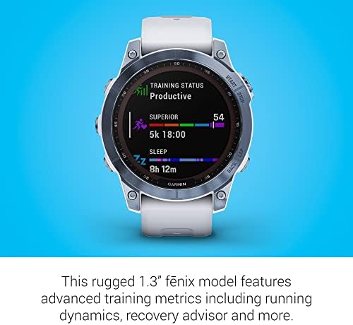 Garmin Fenix 7 Sapphire Solar  Smartwatch  with Solar Charging Capabilities  Mineral Blue Titanium with Whitestone Band  Renewed 