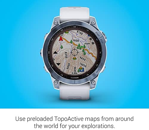 Garmin Fenix 7 Sapphire Solar  Smartwatch  with Solar Charging Capabilities  Mineral Blue Titanium with Whitestone Band  Renewed 