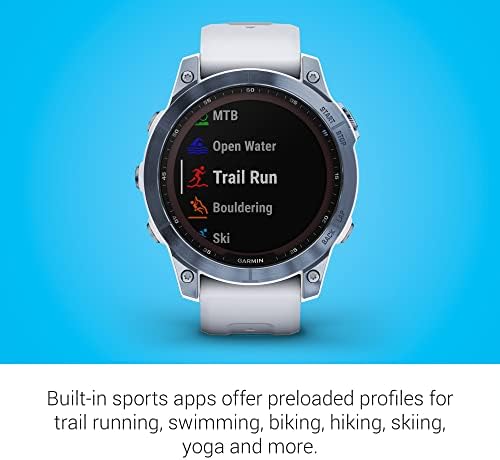Garmin Fenix 7 Sapphire Solar  Smartwatch  with Solar Charging Capabilities  Mineral Blue Titanium with Whitestone Band  Renewed 