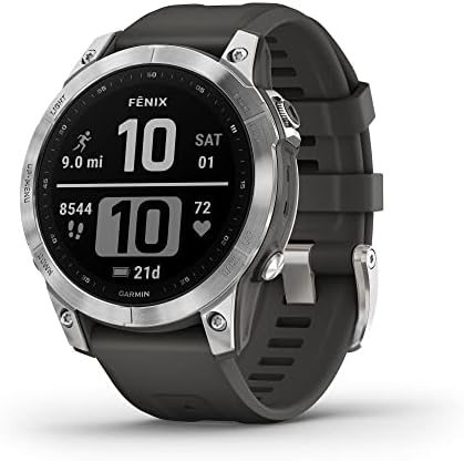 Garmin Fenix 7 Sapphire Solar  Smartwatch  with Solar Charging Capabilities  Mineral Blue Titanium with Whitestone Band  Renewed 