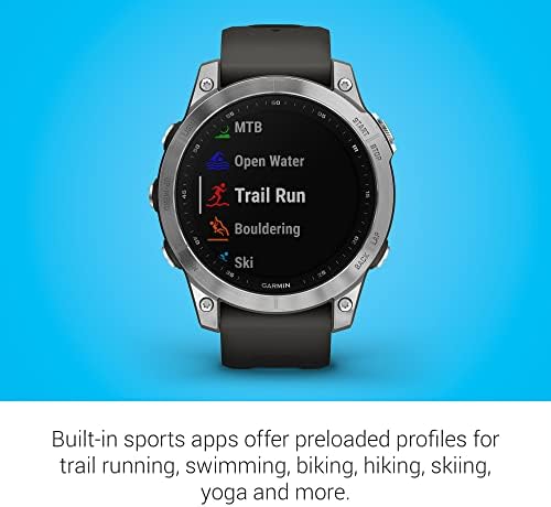 Garmin Fenix 7 Sapphire Solar  Smartwatch  with Solar Charging Capabilities  Mineral Blue Titanium with Whitestone Band  Renewed 