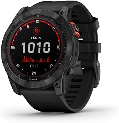 Garmin Fenix 7 Sapphire Solar  Smartwatch  with Solar Charging Capabilities  Mineral Blue Titanium with Whitestone Band  Renewed 