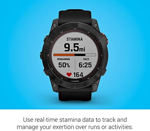 Garmin Fenix 7 Sapphire Solar  Smartwatch  with Solar Charging Capabilities  Mineral Blue Titanium with Whitestone Band  Renewed 