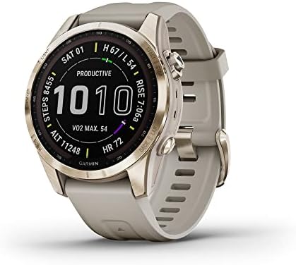 Garmin Fenix 7 Sapphire Solar  Smartwatch  with Solar Charging Capabilities  Mineral Blue Titanium with Whitestone Band  Renewed 