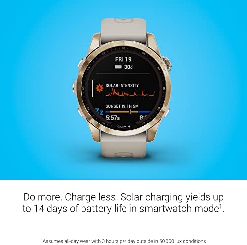 Garmin Fenix 7 Sapphire Solar  Smartwatch  with Solar Charging Capabilities  Mineral Blue Titanium with Whitestone Band  Renewed 