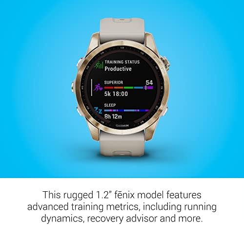 Garmin Fenix 7 Sapphire Solar  Smartwatch  with Solar Charging Capabilities  Mineral Blue Titanium with Whitestone Band  Renewed 