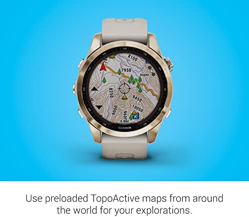 Garmin Fenix 7 Sapphire Solar  Smartwatch  with Solar Charging Capabilities  Mineral Blue Titanium with Whitestone Band  Renewed 