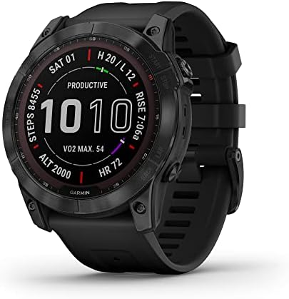 Garmin Fenix 7 Sapphire Solar  Smartwatch  with Solar Charging Capabilities  Mineral Blue Titanium with Whitestone Band  Renewed 