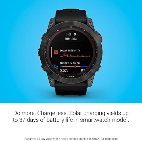 Garmin Fenix 7 Sapphire Solar  Smartwatch  with Solar Charging Capabilities  Mineral Blue Titanium with Whitestone Band  Renewed 