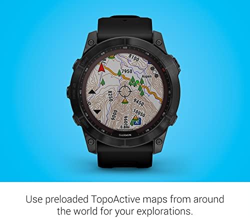 Garmin Fenix 7 Sapphire Solar  Smartwatch  with Solar Charging Capabilities  Mineral Blue Titanium with Whitestone Band  Renewed 