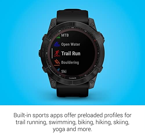 Garmin Fenix 7 Sapphire Solar  Smartwatch  with Solar Charging Capabilities  Mineral Blue Titanium with Whitestone Band  Renewed 