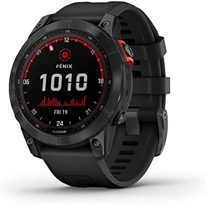 Garmin Fenix 7 Sapphire Solar  Smartwatch  with Solar Charging Capabilities  Mineral Blue Titanium with Whitestone Band  Renewed 