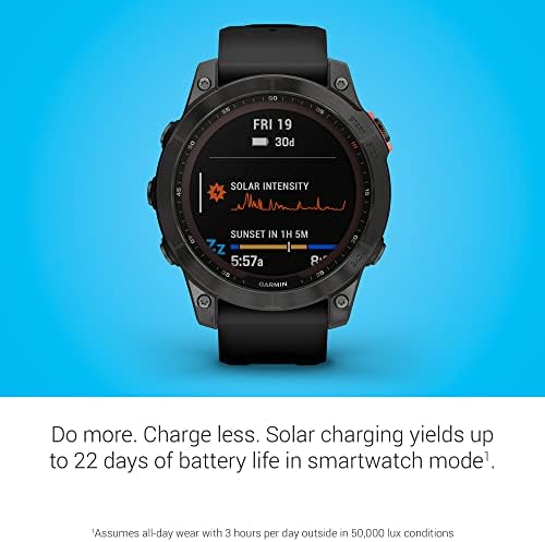 Garmin Fenix 7 Sapphire Solar  Smartwatch  with Solar Charging Capabilities  Mineral Blue Titanium with Whitestone Band  Renewed 