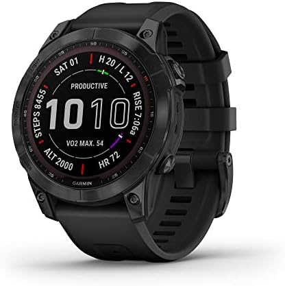 Garmin Fenix 7 Sapphire Solar  Smartwatch  with Solar Charging Capabilities  Mineral Blue Titanium with Whitestone Band  Renewed 