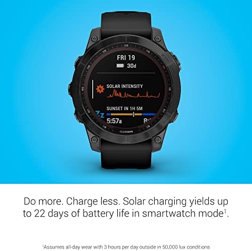 Garmin Fenix 7 Sapphire Solar  Smartwatch  with Solar Charging Capabilities  Mineral Blue Titanium with Whitestone Band  Renewed 