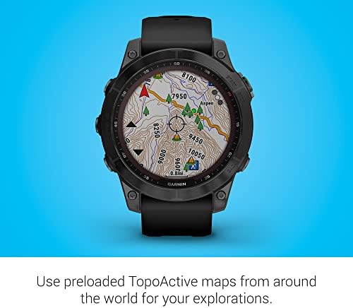 Garmin Fenix 7 Sapphire Solar  Smartwatch  with Solar Charging Capabilities  Mineral Blue Titanium with Whitestone Band  Renewed 