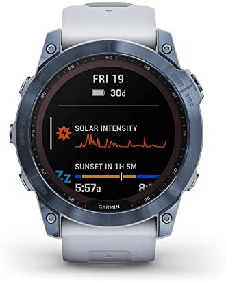Garmin Fenix 7 Sapphire Solar  Smartwatch  with Solar Charging Capabilities  Mineral Blue Titanium with Whitestone Band  Renewed 