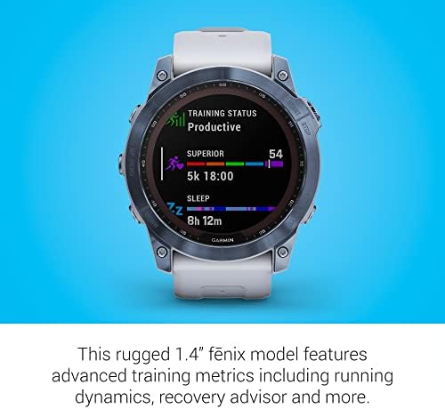 Garmin Fenix 7 Sapphire Solar  Smartwatch  with Solar Charging Capabilities  Mineral Blue Titanium with Whitestone Band  Renewed 