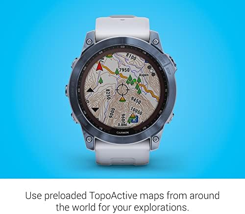 Garmin Fenix 7 Sapphire Solar  Smartwatch  with Solar Charging Capabilities  Mineral Blue Titanium with Whitestone Band  Renewed 