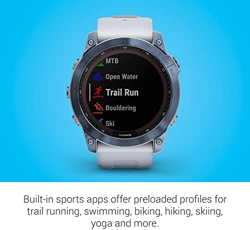 Garmin Fenix 7 Sapphire Solar  Smartwatch  with Solar Charging Capabilities  Mineral Blue Titanium with Whitestone Band  Renewed 