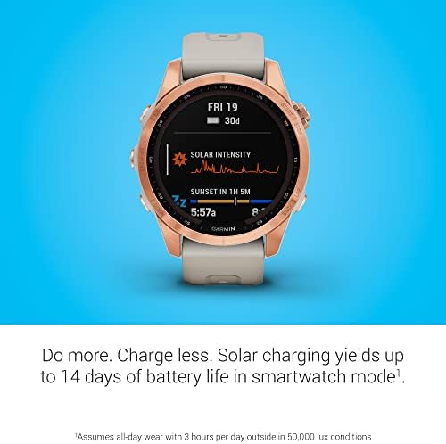 Garmin Fenix 7 Sapphire Solar  Smartwatch  with Solar Charging Capabilities  Mineral Blue Titanium with Whitestone Band  Renewed 