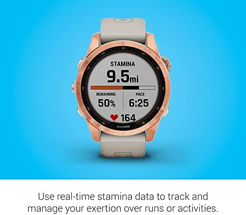 Garmin Fenix 7 Sapphire Solar  Smartwatch  with Solar Charging Capabilities  Mineral Blue Titanium with Whitestone Band  Renewed 