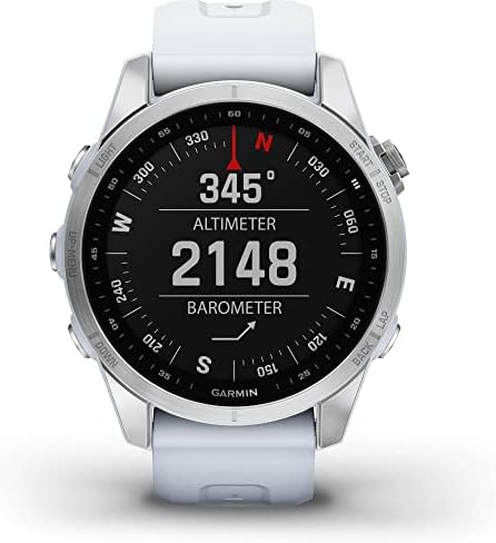 Garmin Fenix 7 Sapphire Solar  Smartwatch  with Solar Charging Capabilities  Mineral Blue Titanium with Whitestone Band  Renewed 