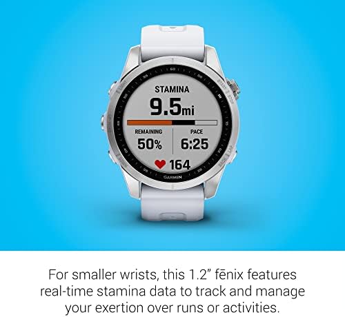 Garmin Fenix 7 Sapphire Solar  Smartwatch  with Solar Charging Capabilities  Mineral Blue Titanium with Whitestone Band  Renewed 