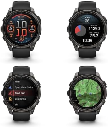 Garmin Fenix 8 47MM AMOLED Sapphire Premium Multisport GPS Smartwatch Carbon Gray DLC Titanium with Black Gray Silicone Band  Built in LED Flashlight  Health & Fitness Smart Watch Bundle for Men