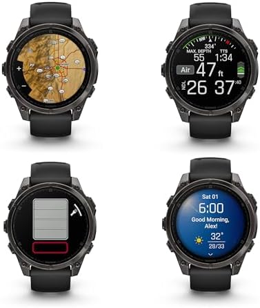 Garmin Fenix 8 47MM AMOLED Sapphire Premium Multisport GPS Smartwatch Carbon Gray DLC Titanium with Black Gray Silicone Band  Built in LED Flashlight  Health & Fitness Smart Watch Bundle for Men