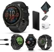 Garmin Fenix 8 47MM AMOLED Sapphire Premium Multisport GPS Smartwatch Carbon Gray DLC Titanium with Black Gray Silicone Band  Built in LED Flashlight  Health & Fitness Smart Watch Bundle for Men