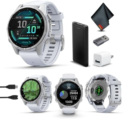 Garmin Fenix 8 47MM AMOLED Sapphire Premium Multisport GPS Smartwatch Carbon Gray DLC Titanium with Black Gray Silicone Band  Built in LED Flashlight  Health & Fitness Smart Watch Bundle for Men