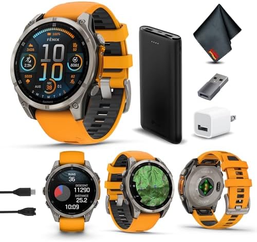 Garmin Fenix 8 47MM AMOLED Sapphire Premium Multisport GPS Smartwatch Carbon Gray DLC Titanium with Black Gray Silicone Band  Built in LED Flashlight  Health & Fitness Smart Watch Bundle for Men