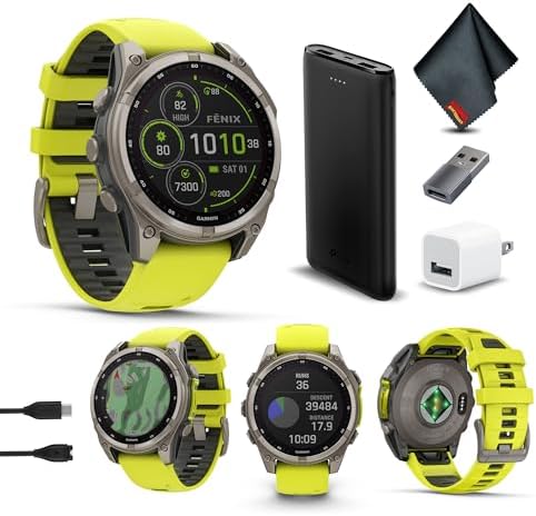 Garmin Fenix 8 47MM AMOLED Sapphire Premium Multisport GPS Smartwatch Carbon Gray DLC Titanium with Black Gray Silicone Band  Built in LED Flashlight  Health & Fitness Smart Watch Bundle for Men