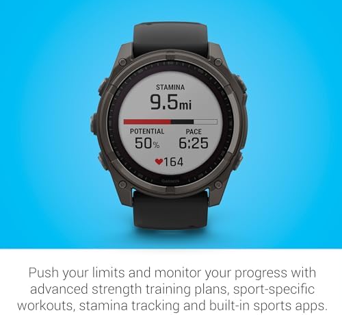 Garmin Fenix 8 Premium Multisport GPS Running Smartwatch  51 mm  Sapphire  Solar  Dive Rated  Built in Flashlight  DLC Titanium with Pebble Gray Band   Signature Series Charging Stand
