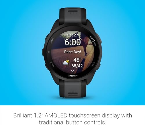 Garmin Forerunner 165 Music, reloj inteligente para correr, pantalla AMOLED colorida, métricas de entrenamiento e información de recuperación, música en tu muñeca, color negro
