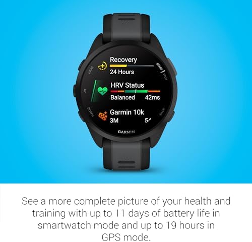 Garmin Forerunner 165 Music, reloj inteligente para correr, pantalla AMOLED colorida, métricas de entrenamiento e información de recuperación, música en tu muñeca, color negro