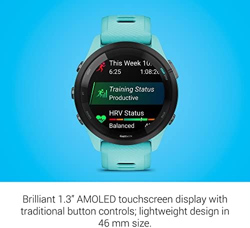 Garmin Forerunner 265 Running Smartwatch  Colorful AMOLED Display  Training Metrics and Recovery Insights  Aqua and Black
